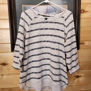 Style & Co. Navy and White Striped Blouse